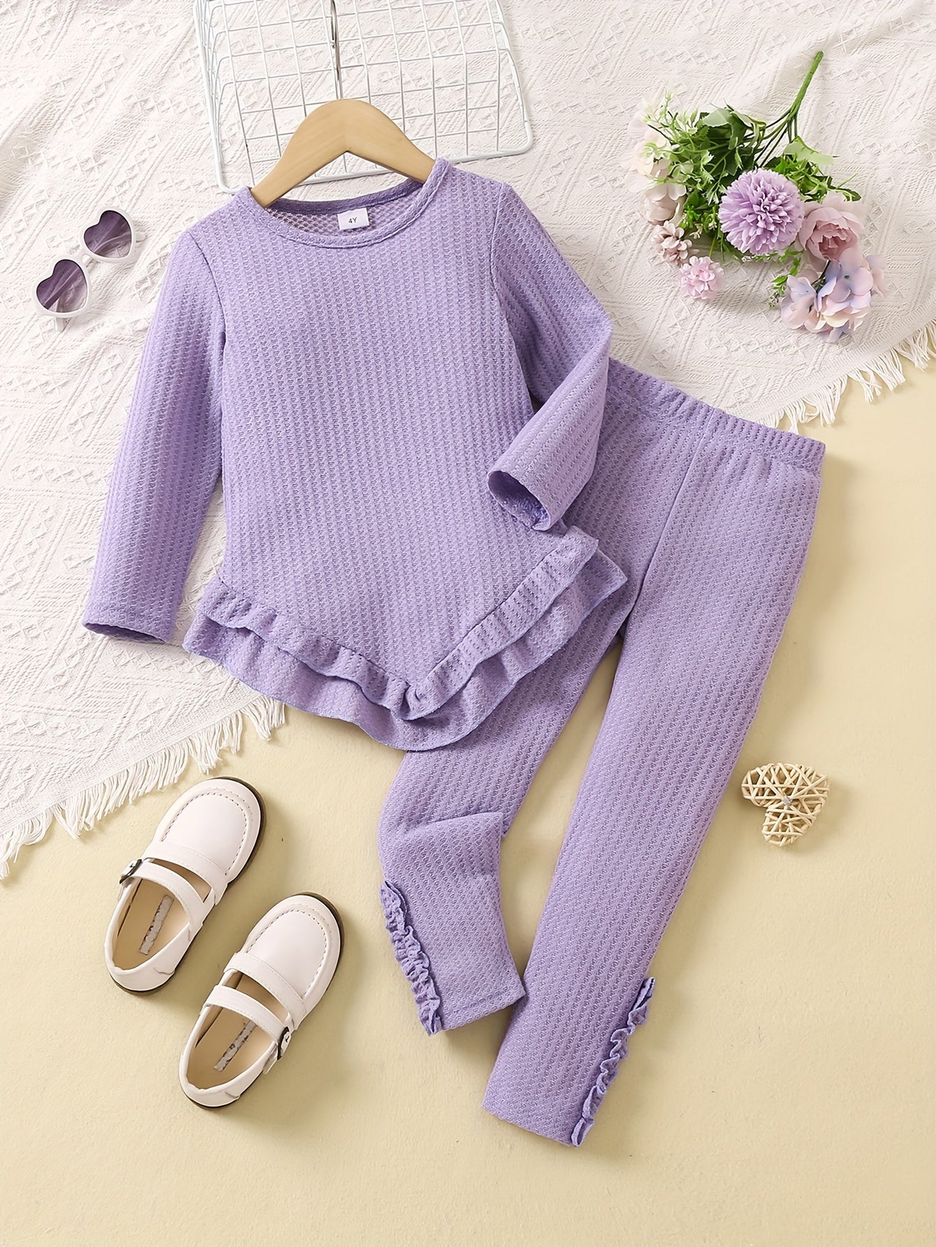 Toddler Girls 2pcs Ruffle Trim T-shirt Pants Set Spring Fall Sports Gift
