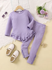 Toddler Girls 2pcs Ruffle Trim T-shirt Pants Set Spring Fall Sports Gift