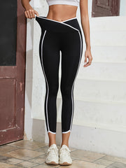 Cross Waist Contrast High Waist Sports Leggings