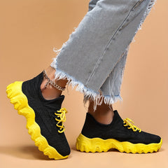 Thick Sole Running Shoes Mesh Breathable Lace Up Sneakers