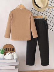 Toddler Boy's 2pcs Mock Neck Top & Pants Set Casual Outfits Kids Clothes