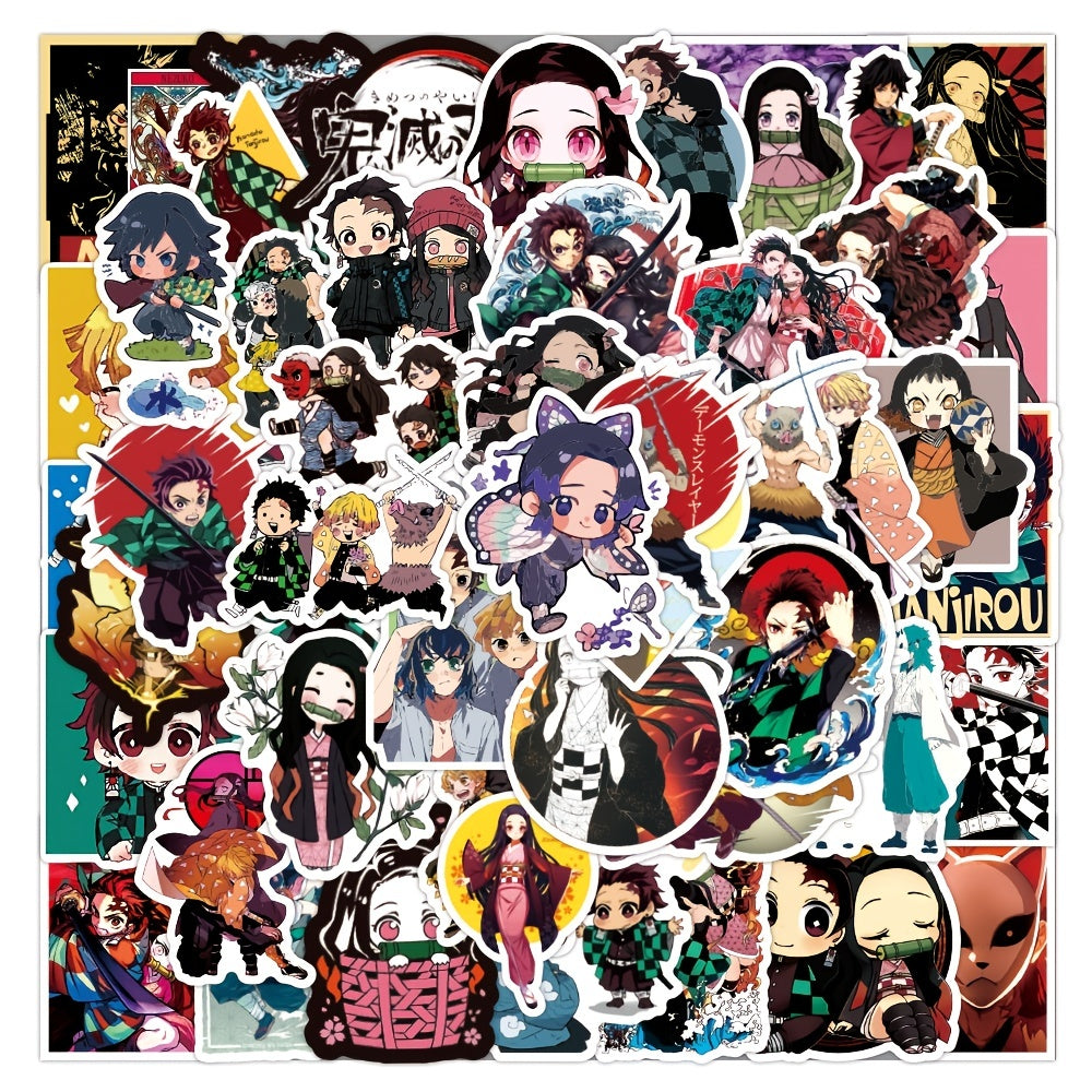 50pcs Anime Themed Waterproof Vinyl Stickers - Laptop, Skateboard, Luggage Decal