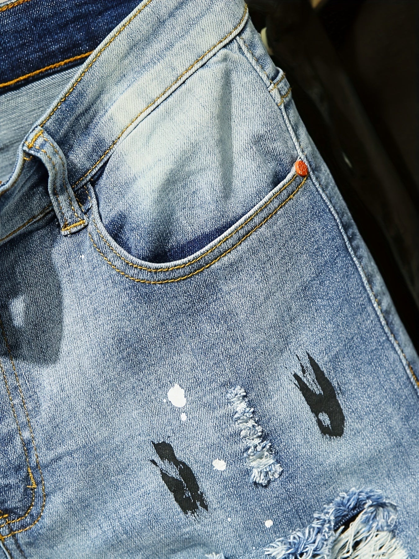 Men's Ripped Cotton Jeans Street Style Distressed Denim Pants