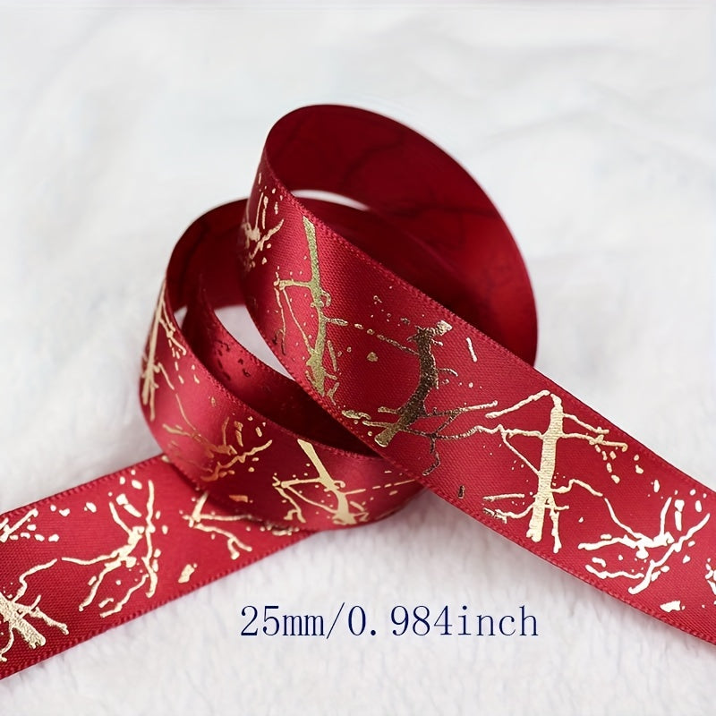 5 Yards 25mm Satin Marble Crack Pattern Golden Foil Printed Ribbon