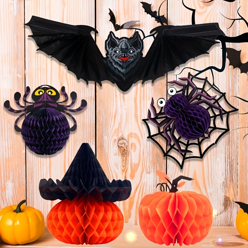 Halloween Bat Party Decoration Ghost Spider Pumpkin Hat Honeycomb Pendant