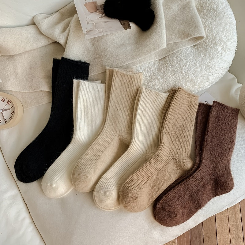 6 Pairs Thick & Warm Winter Socks Knit Style Cotton Blend Crew Length