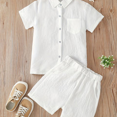 2pcs Boys Casual Short Sleeve Shirt&Shorts Set Summer Kids Clothing
