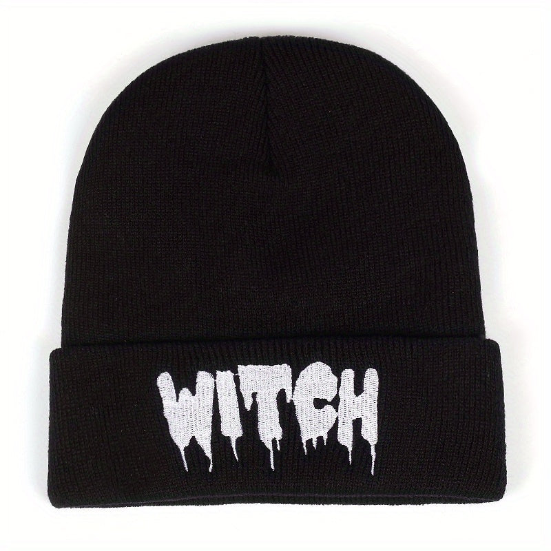Halloween Witch Punk Hat Embroidered Knitted Warm Hat