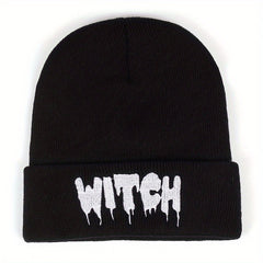 Halloween Witch Punk Hat Embroidered Knitted Warm Hat