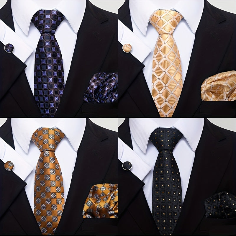 Plaid Checkered Tie Handkerchief Classic Men's Necktie & Pocket Square Set