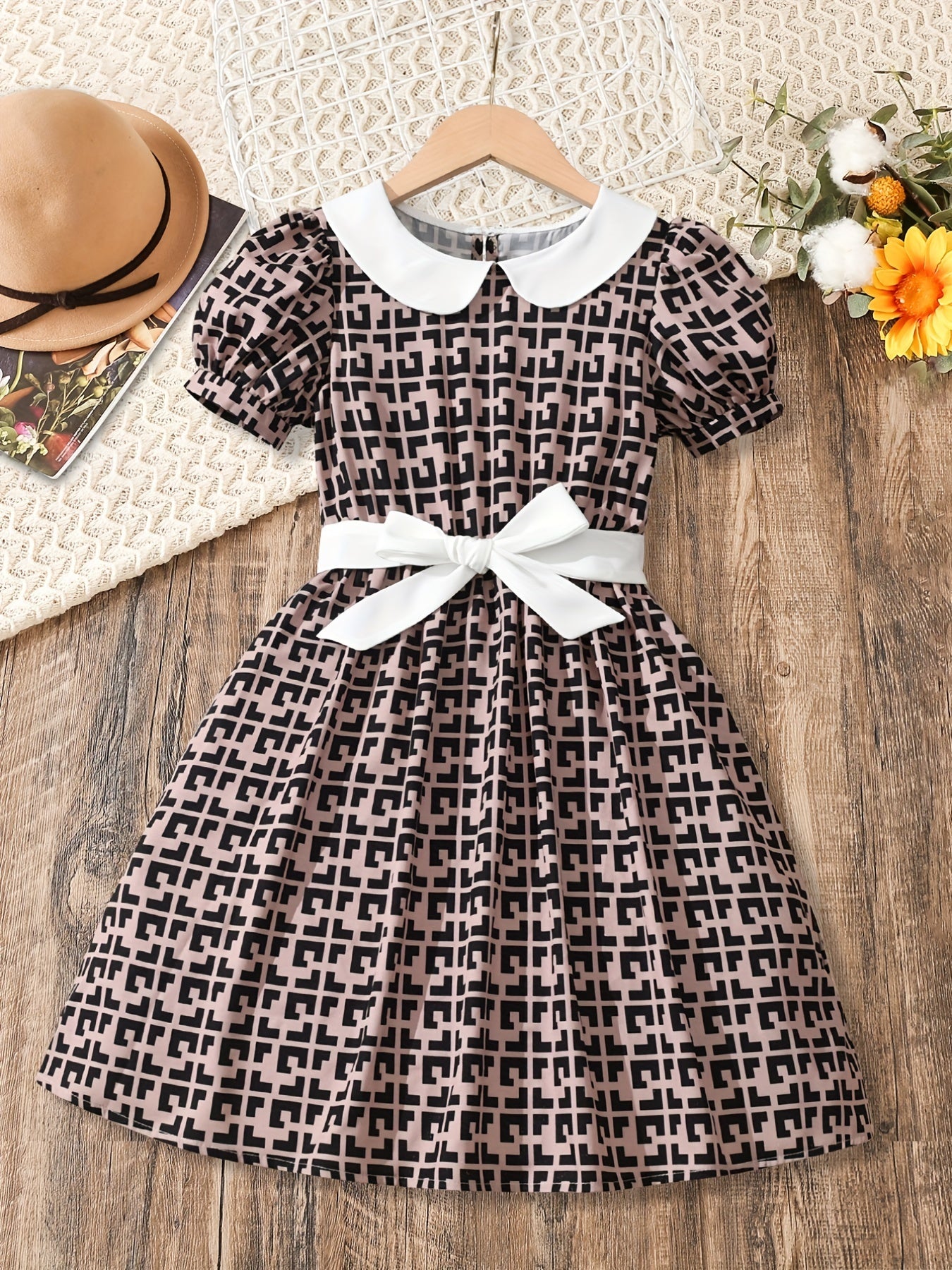 Girl's Plaid Print Tunic Dress Kids Party Dress