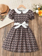 Girl's Plaid Print Tunic Dress Kids Party Dress