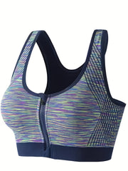 Women's Zipper Front Sports Bra Fitness Running Yoga Bra