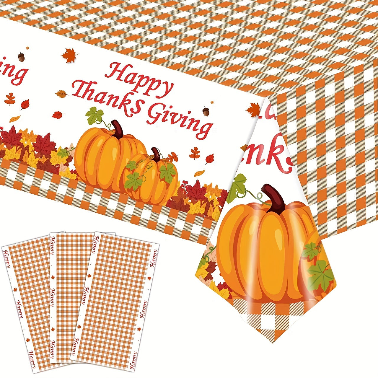 Thanksgiving Checkered Maple Leaf Tablecloth Happy Thanksgiving Pumpkin Supplies