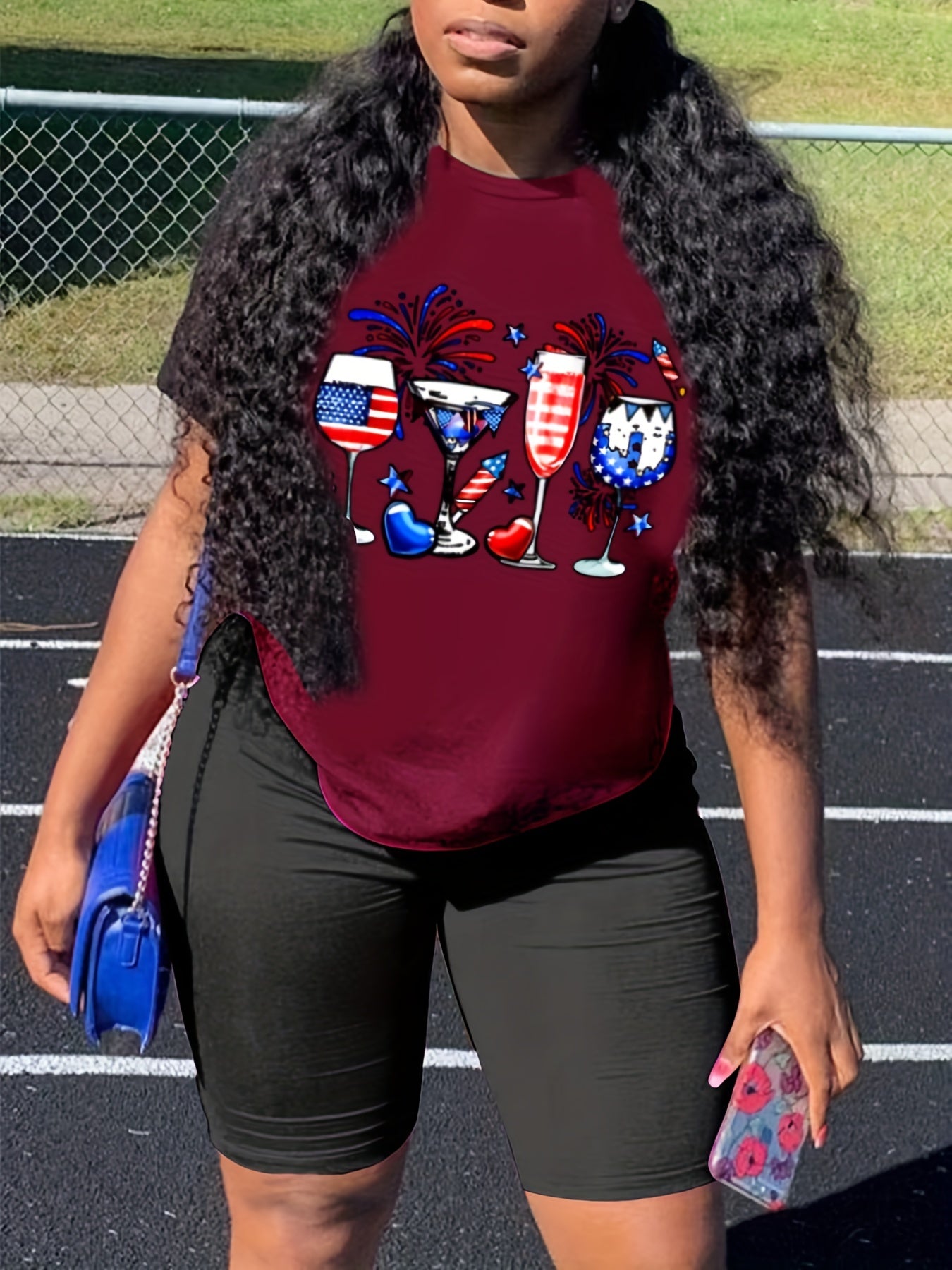 Independence Casual Outfits: Flag Pattern Tee & Biker Shorts