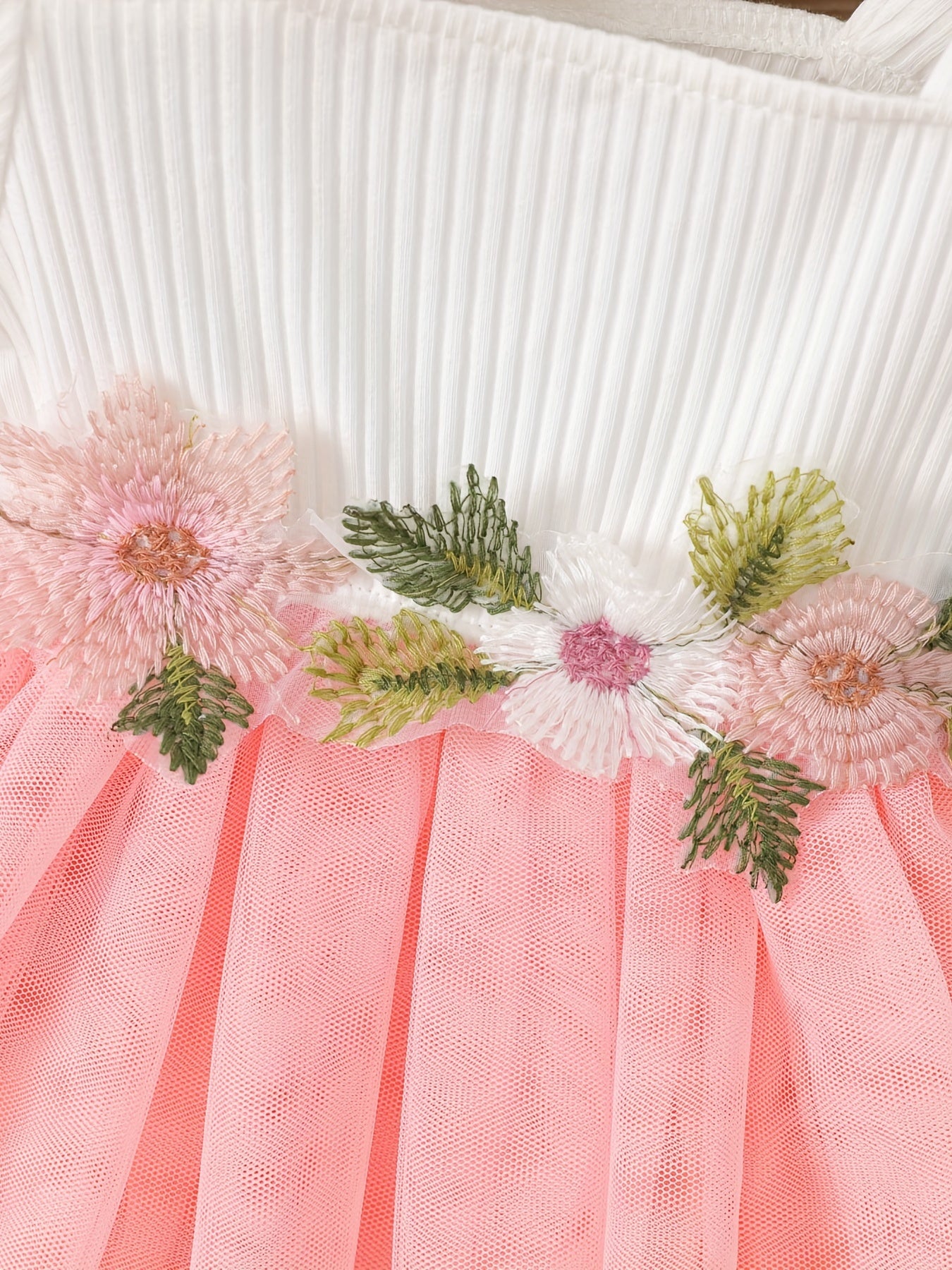 Infant Baby Girls Square Neck Long Sleeve Flower Mesh Dress