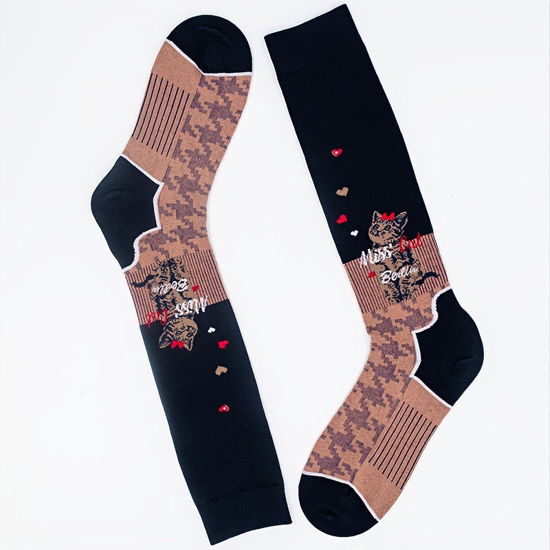 Cute Cartoon Cat Print Socks for Women