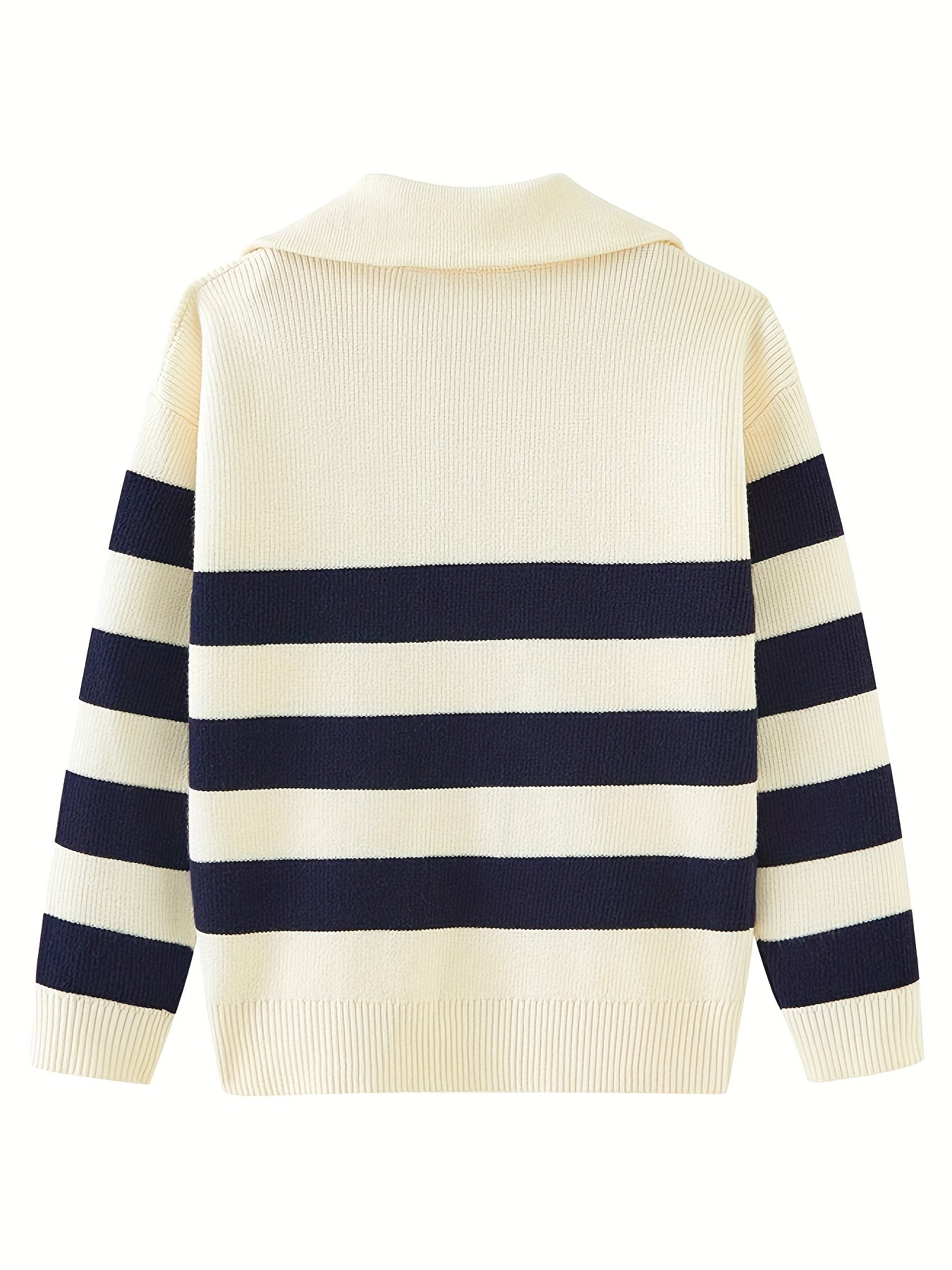 Girls' Striped Zip Collar Knitted Pullover Sweater