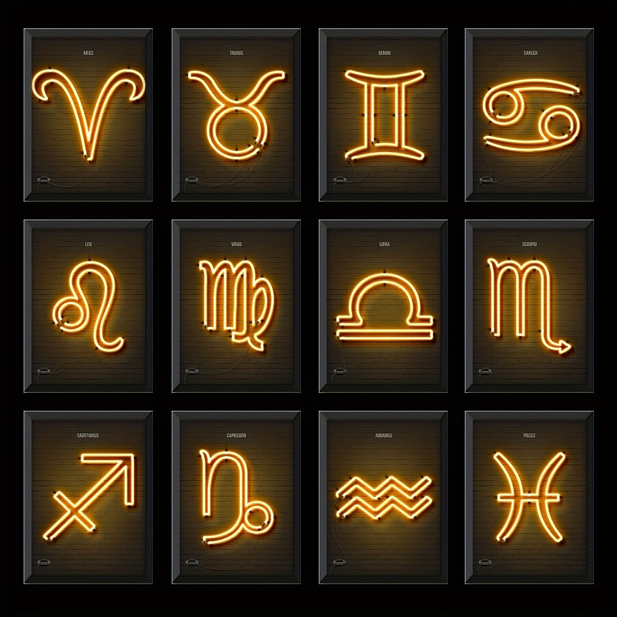 Yellow Neon Zodiac Sign Poster Kids Home Decor