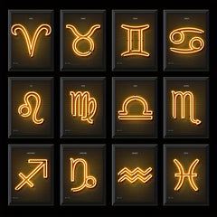Yellow Neon Zodiac Sign Poster Kids Home Decor