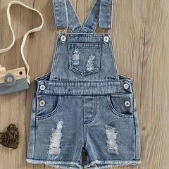 Baby Girls Ripped Denim Overalls Shorts
