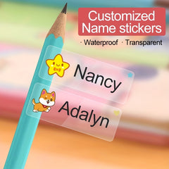 240 Transparent Custom Name Stickers Waterproof MEDIUM Size for Children Label