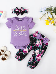 Baby Girls Cotton Romper Floral Pants Headband
