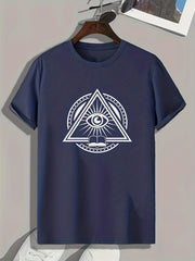 Triangle Eye Pattern Print Men's Comfy Sports T shirt Graphic Tee