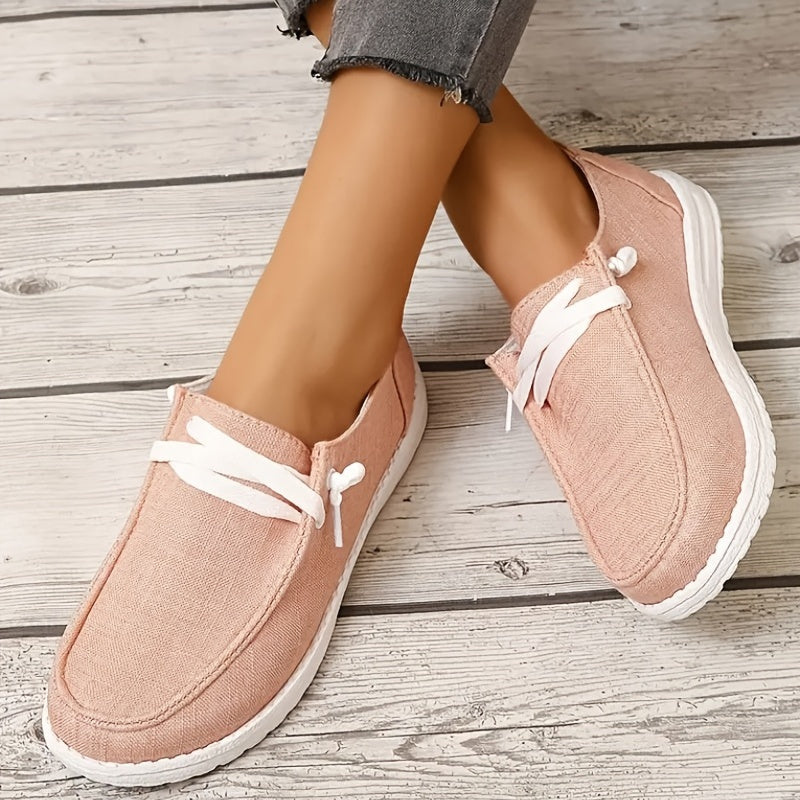 Women's Pink Canvas Lace-Up Loafers Low Top Sneakers