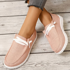 Women's Pink Canvas Lace-Up Loafers Low Top Sneakers