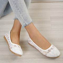 Women's Lace Flat Shoes Pointed Toe Soft Sole Slip On Comfy Walking Flats