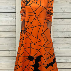Halloween Web & Bat Print Long Sleeve Dress