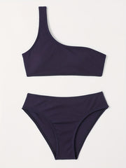 Girls One Shoulder Bikini Tankini Set Kids Summer Beach Bathing Suits