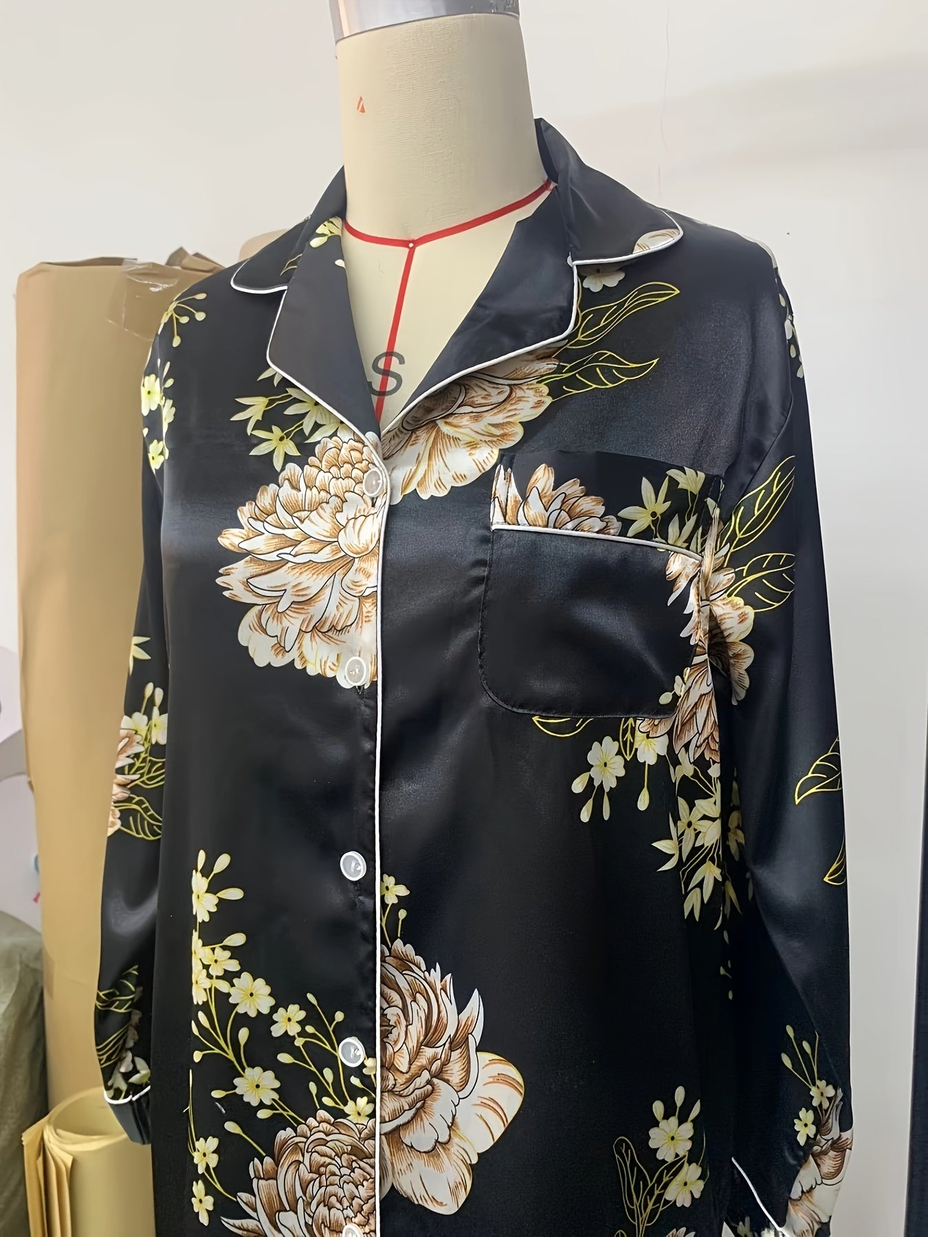 Floral Print Nightdress Long Sleeve Sleep Dress Women's Sleepwear