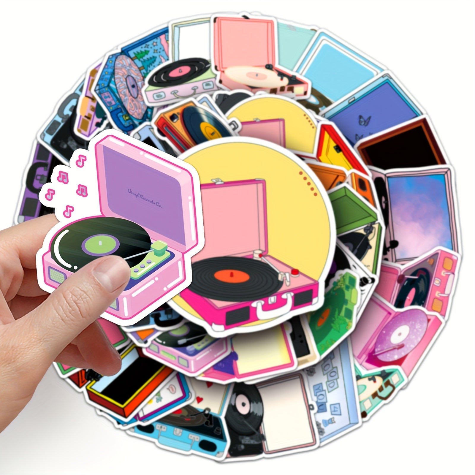 50pcs Cartoon Record Player Graffiti Stickers - DIY Waterproof Decorations