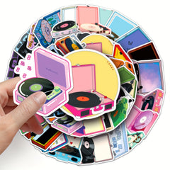 50pcs Cartoon Record Player Graffiti Stickers - DIY Waterproof Decorations