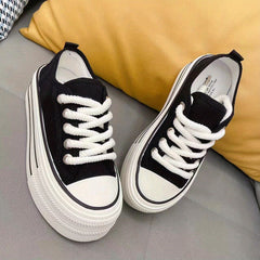Colorblock Lace-Up Canvas Shoes Non-Slip Thick Sole