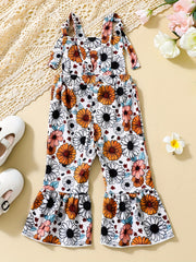 Floral Print Baby Girls Flared Overalls Suspender Bell Bottom Pants