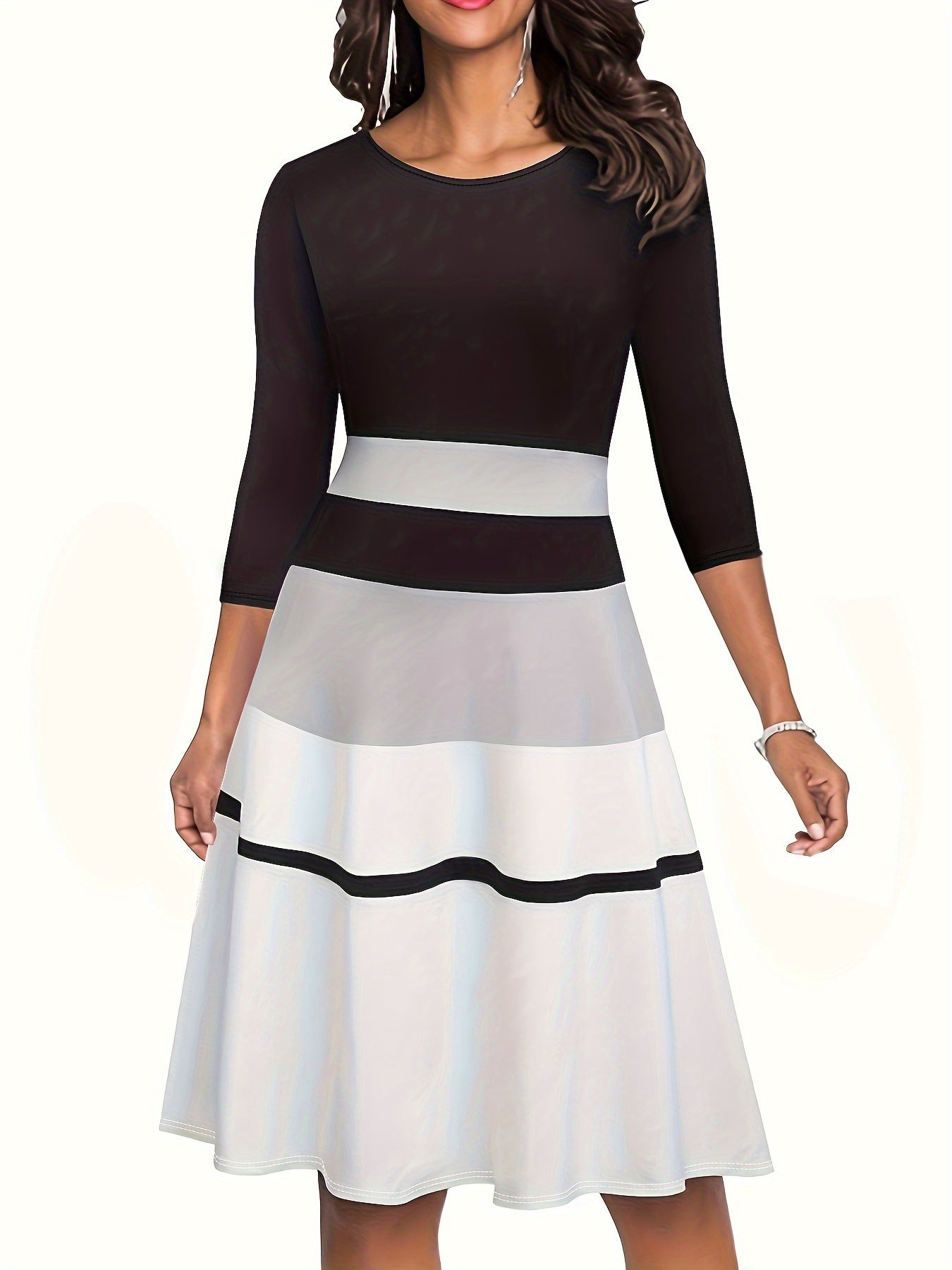 Colorblock Stripe Print Half Sleeve Dress