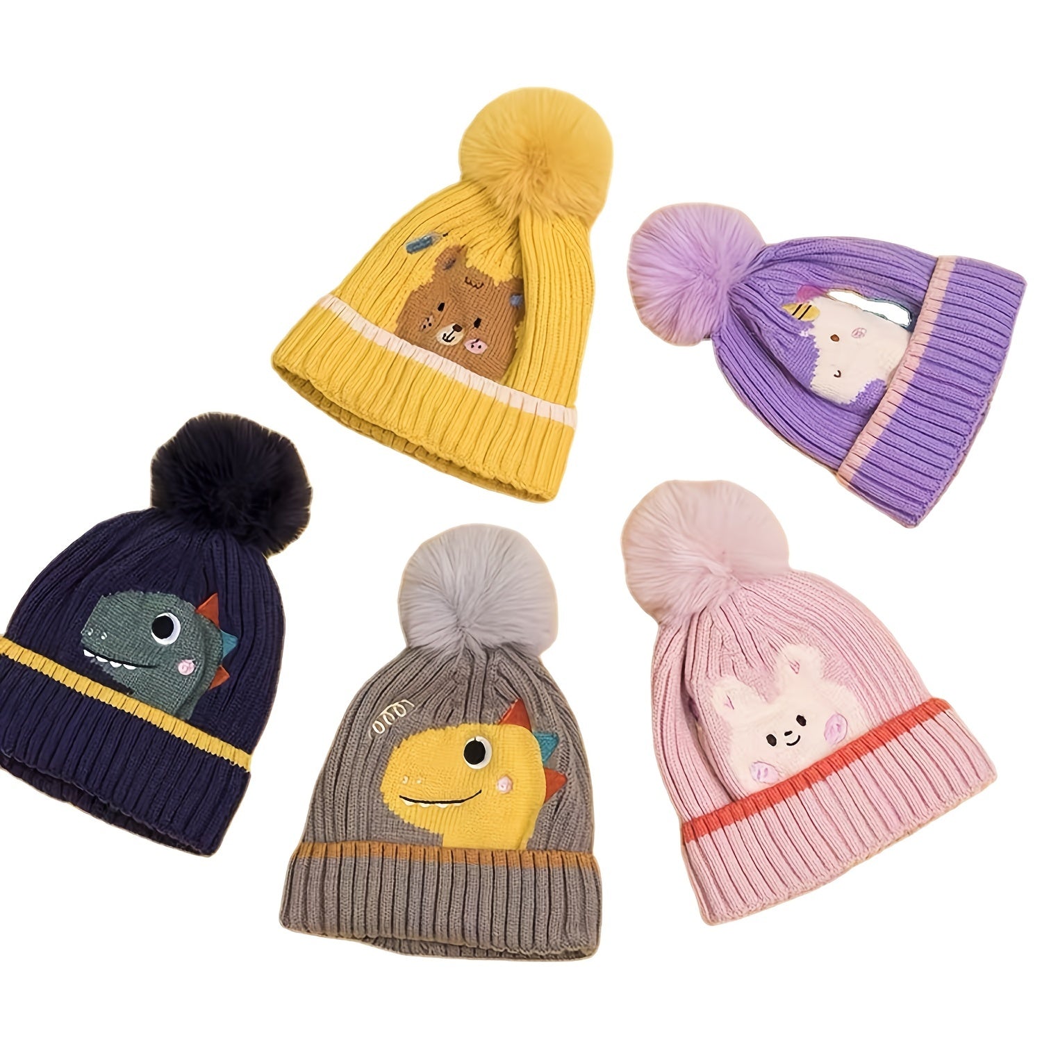 Kids Winter Cartoon Girls Beanie Pullover Hat And Scarf For Winter