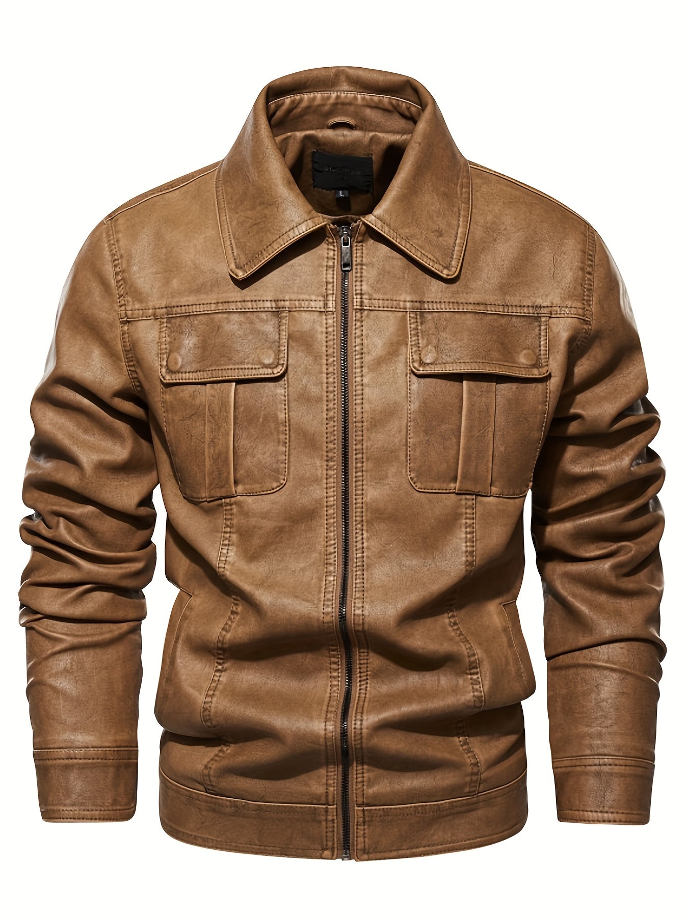 Men's Retro PU Leather Jacket Zip Up Lapel