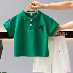 Boys' Horse Embroidery Polo Shirt & Cargo Shorts Set