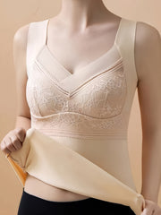 Lace Thermal Underwear V Neck Sleeveless Top Soft & Comfortable