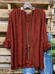 V-Neck Ribbed Sweater Long Sleeve Pullover Jumper