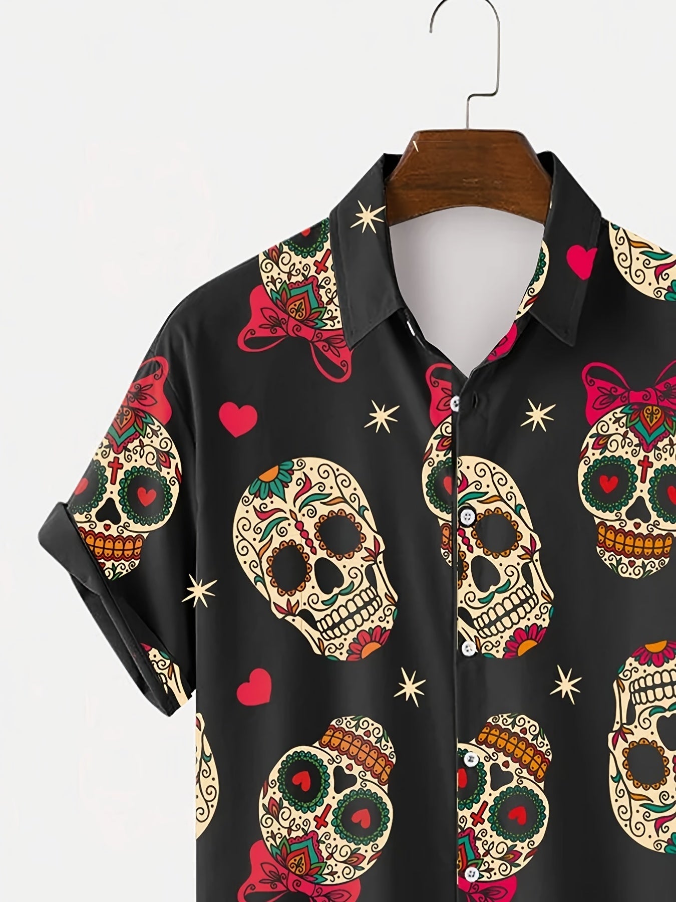 Men's Casual Skull Print Hawaiian Shirt for Summer