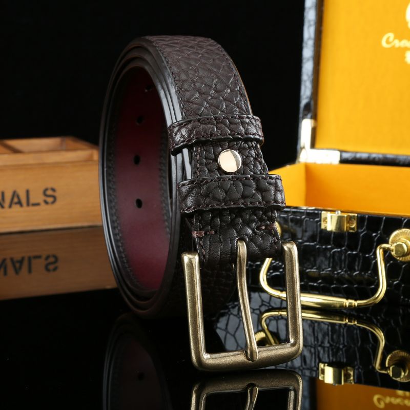 Men's Classic Copper Buckle Belt, Cowhide with Unique Texture, 1.5in Width