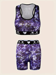 Tie Dye Print Bra & Panties Set Women's Lingerie