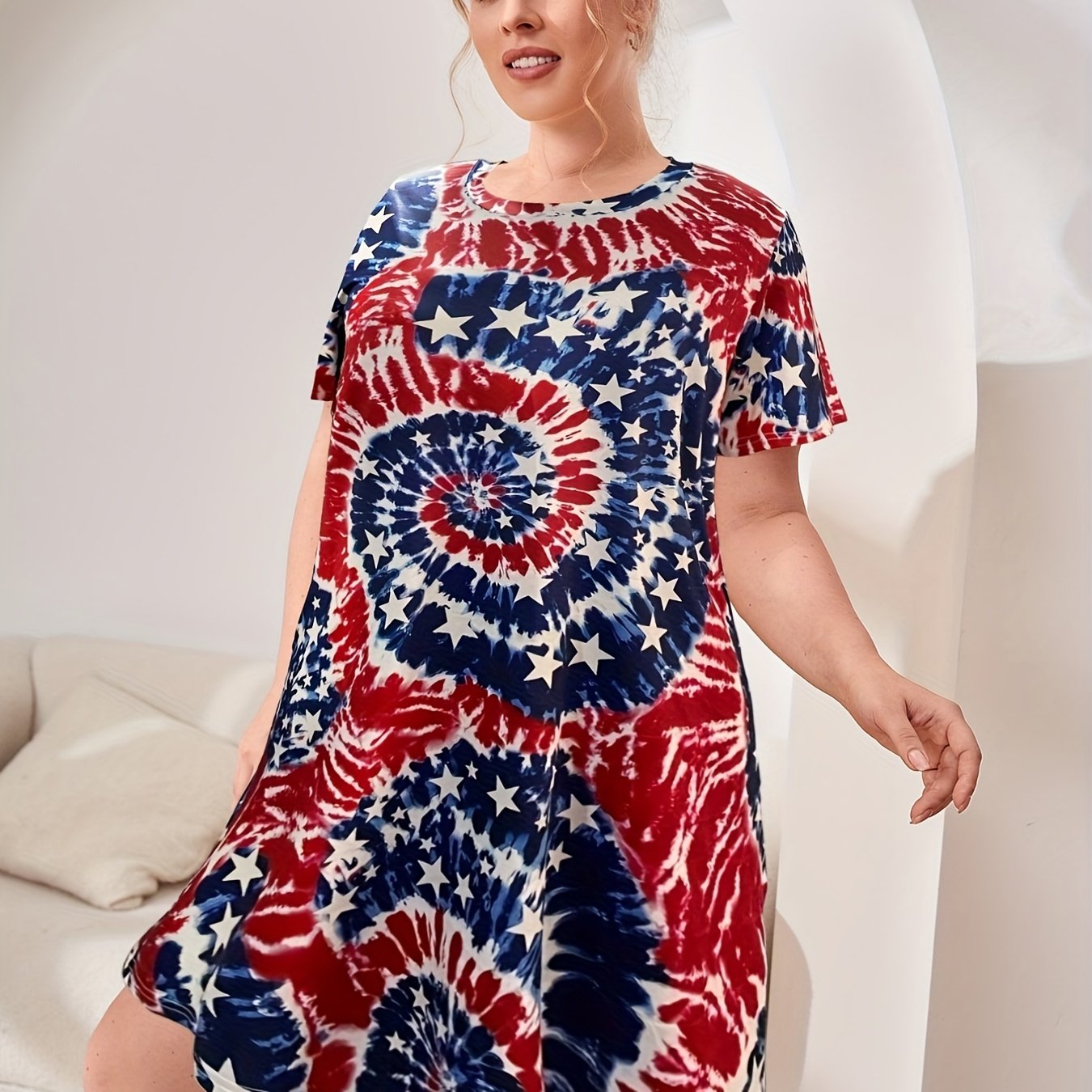 Tie Dye Star & Flag Print Dress Plus Size