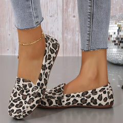 Leopard Print Ballet Flats Round Toe Slip On Lightweight Shoes