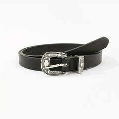 Vintage Craved Buckle Thin Belt PU Leather Casual Belt Pants Belt Dress Girdle